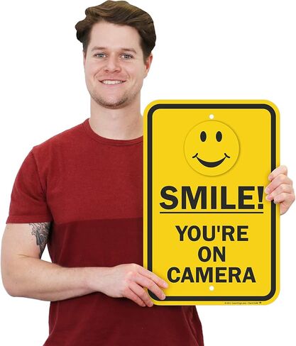 SmartSign "Smile You're On Camera" Sign | 12" x 18" Aluminum in Saudi Arabia