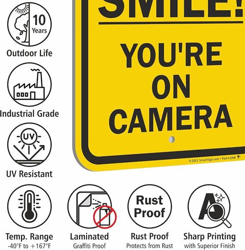 SmartSign "Smile You're On Camera" Sign | 12" x 18" Aluminum in Saudi Arabia