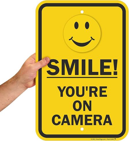 SmartSign "Smile You're On Camera" Sign | 12" x 18" Aluminum in Saudi Arabia