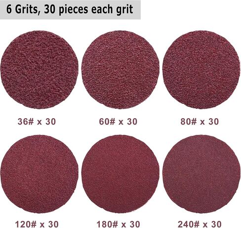 AUSTOR 180 Pcs Sanding Discs 2 Inch Quick Change Disc with 1/4'' Holder Surface Conditioning Disc 36/60/80/120/180/240 Grit Grinding Disc for Polish Finish Burr Rust Paint Removal in Saudi Arabia