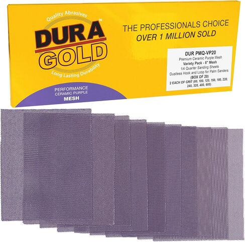 ورق صنفرة شبكي من السيراميك الأرجواني مقاس 1/4 ورقة من Dura-Gold، مجموعة متنوعة من 20 ورقة، حبيبات 80، 100، 120، 150، 180، 220، 240، 320، 400، 600 - خطاف وحلقة خلفية بدون غبار، ماكينات صنفرة النخيل، صنفرة حاجز in Saudi Arabia