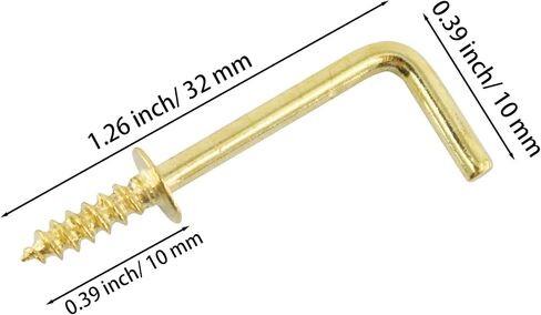 150PCS Mini Right Angle Screw Hooks 3/4 Inch Brass Plated L Hooks, Screw-in Square Bend Hooks, Gold Mini Shoulder Hook Screw Self-Tapping Screws Hooks in Saudi Arabia