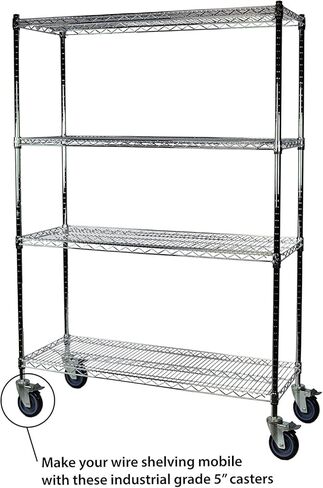 5" Swivel Caster Wheels for Wire Shelving, Industrial Grade with Brake, Adjustable Fit for 1" Post (Outside Diameter), 600 Lbs. Capacity per Caster, Set of 4 in Kuwait