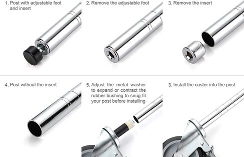 5" Swivel Caster Wheels for Wire Shelving, Industrial Grade with Brake, Adjustable Fit for 1" Post (Outside Diameter), 600 Lbs. Capacity per Caster, Set of 4 in Kuwait