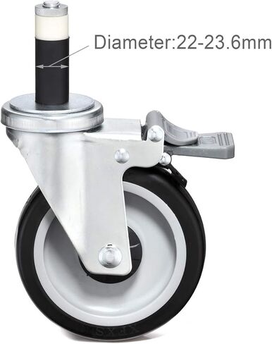 5" Swivel Caster Wheels for Wire Shelving, Industrial Grade with Brake, Adjustable Fit for 1" Post (Outside Diameter), 600 Lbs. Capacity per Caster, Set of 4 in Kuwait
