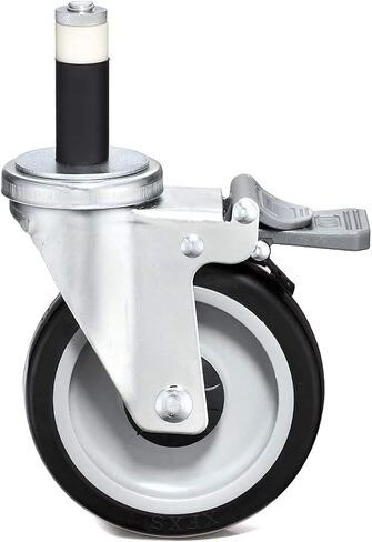 5" Swivel Caster Wheels for Wire Shelving, Industrial Grade with Brake, Adjustable Fit for 1" Post (Outside Diameter), 600 Lbs. Capacity per Caster, Set of 4 in Kuwait