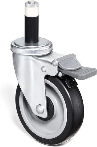 5" Swivel Caster Wheels for Wire Shelving, Industrial Grade with Brake, Adjustable Fit for 1" Post (Outside Diameter), 600 Lbs. Capacity per Caster, Set of 4 in Kuwait