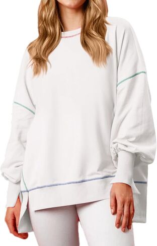 Chvity Women's Oversized Crewneck Sweatshirt Long Sleeve Casual Pullover Tops Lightweight Loose Comfort Colors Sweatshirts in Saudi Arabia