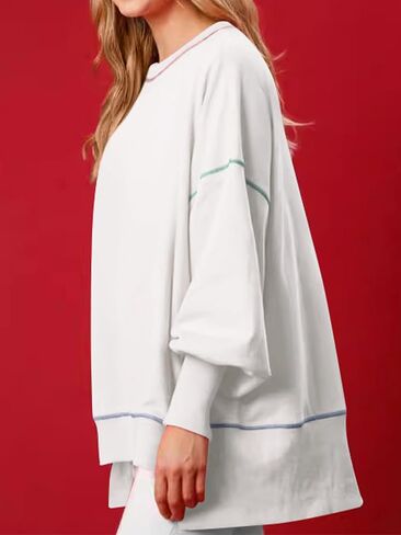 Chvity Women's Oversized Crewneck Sweatshirt Long Sleeve Casual Pullover Tops Lightweight Loose Comfort Colors Sweatshirts in Saudi Arabia