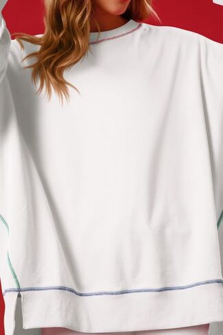 Chvity Women's Oversized Crewneck Sweatshirt Long Sleeve Casual Pullover Tops Lightweight Loose Comfort Colors Sweatshirts in Saudi Arabia