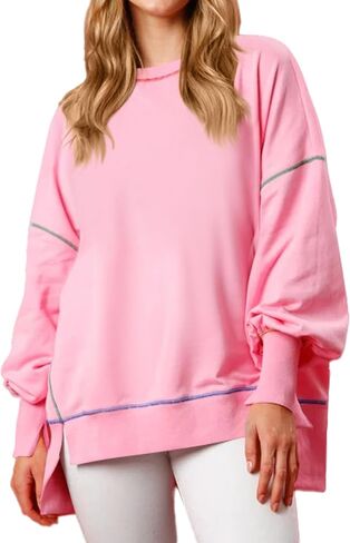 Chvity Women's Oversized Crewneck Sweatshirt Long Sleeve Casual Pullover Tops Lightweight Loose Comfort Colors Sweatshirts in Saudi Arabia