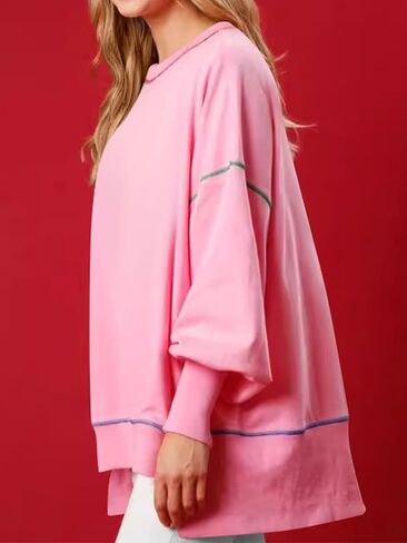 Chvity Women's Oversized Crewneck Sweatshirt Long Sleeve Casual Pullover Tops Lightweight Loose Comfort Colors Sweatshirts in Saudi Arabia