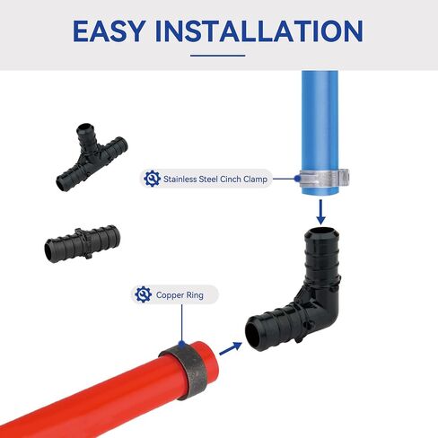 (Pack of 60) 1/2" PEX Fittings,90 Degree Elbow (20 PCS) + Tee (20 PCS) + Straight Coupling (20 PCS),Pex Brass Crimp Fitting Combo for PEX Pipe Tubing Connection,ASTM F1807 in Saudi Arabia