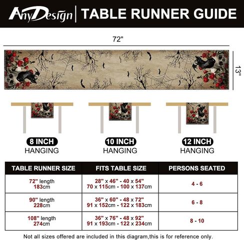 AnyDesign Halloween Table Runner Vintage Skull Black Cat Spider Web Roses Skeleton Kitchen Dining Table Decor Spooky Halloween Table Cover for Indoor Outdoor Home Party Supplies, 13 x 72 Inch in Saudi Arabia