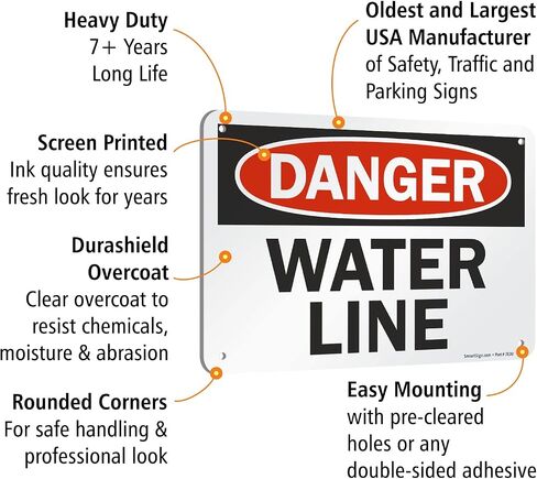 SmartSign "Danger - Water Line" Sign | 7" x 10" Aluminum in Saudi Arabia