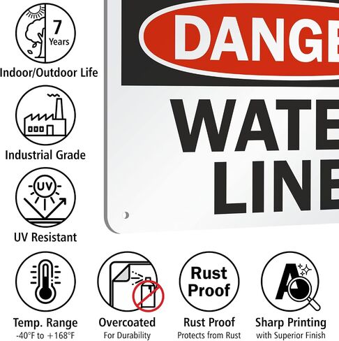 SmartSign "Danger - Water Line" Sign | 7" x 10" Aluminum in Saudi Arabia