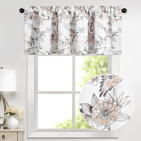 VOGOL Decorative Kitchen Curtain Valance, Floral Leaves Pattern Drapes for Living Room, 1 Panel Light Filtering Rod Pocket Window Treatment, 52 x 18 in in Saudi Arabia