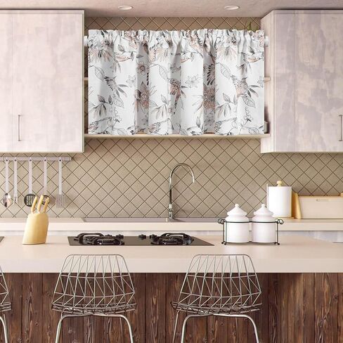 VOGOL Decorative Kitchen Curtain Valance, Floral Leaves Pattern Drapes for Living Room, 1 Panel Light Filtering Rod Pocket Window Treatment, 52 x 18 in in Saudi Arabia