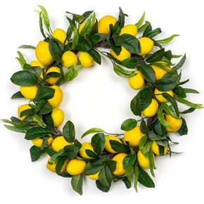 Lemon Wreath - Yellow Lemon with Artificial Green Leaves Wreath for Home Holiday Front Door Decor (20inch)