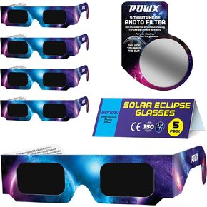Solar Eclipse Glasses AAS Approved 2024, (5-Pack) CE/ISO Certified Solar Eclipse Viewing Glasses, Bonus Smartphone Photo Filter