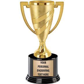 Gold 7.25" Cup Trophies with Custom Engraving, Personalized Gold Swirl Cup Achievement Trophy Award On Deluxe Round Base, Engraving Included, Prime