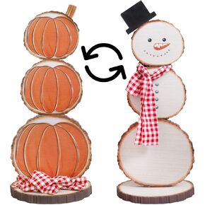 Darware Fall Pumpkin/Christmas Snowman Reversible Stand; 30-Inch Tall Holiday Decor Wooden Stand Up Figure