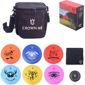 CROWN ME Disc Golf Starter Set,Disc Golf Set with 6 Discs, 1 Marker,1 Towel and Starter Disc Golf Bag Fairway Driver