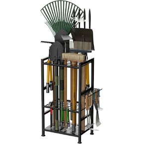 keomaisyto Garden Tool Organizer for Garage, Yard Tool Organizer for Garage Organization and Storage, Heavy Duty Garden Tool Stand with 35 Long-Handled Tool Slots and 10 Tool Hooks for Shed, Yard