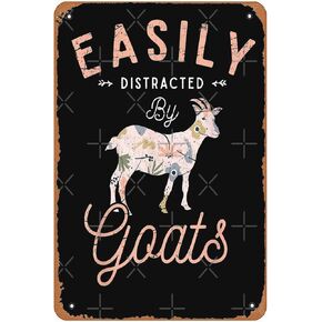 Easily Distracted By Goats Funny Farm Animal Farmer Flowers Farming Floral Goat Metal Signs Vintage Man Cave Bar Farm Kitchen Wall Art Home Gift 6x8inch
