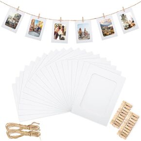 jijAcraft 30Pcs Paper Picture Frames,4x6 inch Black Cardboard Photo Frames with Wooden Clips and String, DIY Picture Frames for Kids Artwork, Bedroom, Classroom Wall Decor Hanging Photo Display