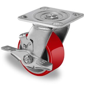 4" X 2" Industrial Brake Caster Heavy Duty,Load Capacity 800lbs, No Noise Polyurethane Wheel on Steel Hub for Toolbox Workbench (1 Pack)