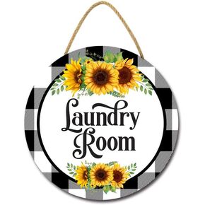 Buffalo Plaid Laundry Sign Laundry Room Decor Rustic Wood Plaque for Wall Door Laundry Decor Hanging Laundry Sign for Wash House Farmhouse Sunflower Decor