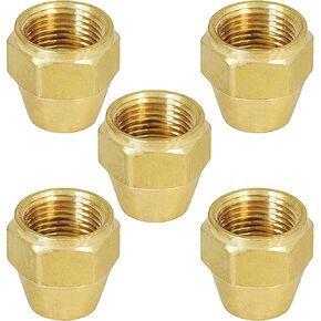 G41T-12-5 Brass Flat Short Nut for Flare Pipe Fittings 1/2" O.D. Connection (5 Pack)