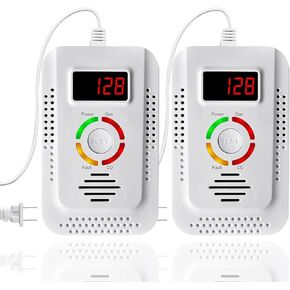 Carbon Monoxide and Natural Gas Detectors, Plug-in Carbon Monoxide Detector, Combustible Gas Leak Monitor for Home Use Detect CO, LNG, LPG, Methane 2 Packs