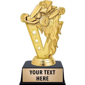 Crown Awards Go Kart Trophies with Custom Engraving, 6" Personalized Gold Fireball Go Kart Racing Trophy On Black Base Prime