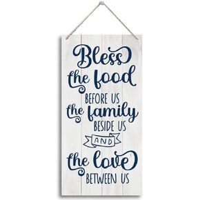 Dining Room Wood Decor Sign, Bless the Food, Hanging Printed Wooden Plaque Décor, Rustic Dining Room Wall Decor, Kitchen Hanging Wood Signs, Home Décor Sign Perfect for Christian Family 12x 6inch