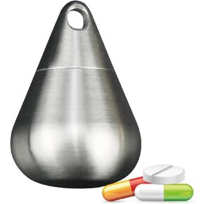 Titanium Small Pill Case with Keychain, Waterproof Pill Holder Container, Portable Water Droplet Shape Mini Pill Box Case for Outdoor Travel Camping