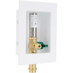 Ice Maker Outlet Box with Water Hammer Arrestor, 1/2-Inch Press x 1/4-Inch OD Compression with 1/4-Turn Ball Valve, Ice Maker Valve Wall Box with Faucet, Absorb Shock and Reduce Noise