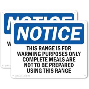 (2 Pack) This Range Is For Warming Purposes Only OSHA Notice Sign 10 Inch X 7 Inch Indoor/Outdoor Rust-Free Aluminum Metal Signs for Workplace, Workshop, and Construction Site, Made in the USA