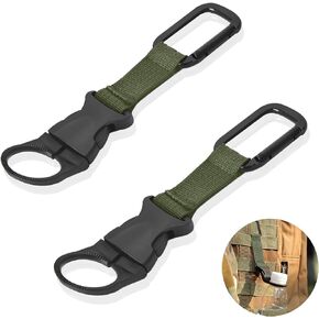 ZXZone 2PCS Bottle Buckle Clip Hanging Buckle Portable Water Bottle Ring Holder Keychain Mineral Water Bottle Clip for Backpack Belt Nylon Webbing Strap for Outdoor Tactical Camping Hiking(D,Green)