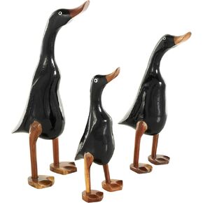 Deco 79 Wood Duck Decorative Sculpture Home Decor Statues with Brown Accents, Set of 3 Accent Figurines 16", 14", 11"H, Black