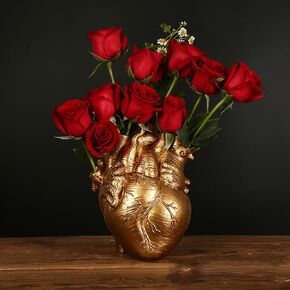Human Heart Organ Shape Vase Creepy Halloween Home Desk Flowers Pot Decor, Medium Size 6.2" x 4.2", Black