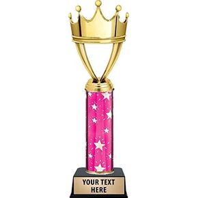 Gold Crown Trophy, 11" Pink Custom Trophy Award for Kids, Free Engraving Prime