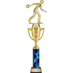 Crown Awards Personalized Bowling Trophy, 14" Blue Male Bowler Trophy Prize, Personalize with Free Engraving Prime