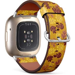 Compatible with Fitbit Fitbit Sense/Versa 3 Patterned Leather Replacement Band (Autumn pattern of fall leaves-2)