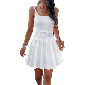 Women's Athletic Dress Sleeveless Onesie Workout Mini Dress Elastic Waistband Swing Tennis Dresses
