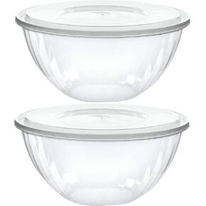 PLASTICPRO Disposable Round Crystal Clear Serving Bowls With Lids Party Snack or Salad Bowl, Plastic Clear Chip Bowls, Party Snack Bowls, Candy Dish, Salad (2, 96 OUNCE)