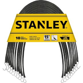STANLEY S300415 Black 15" Rubber Tarp Bungee Cords for Boating, Camping, Cargo Support, 10 Pack