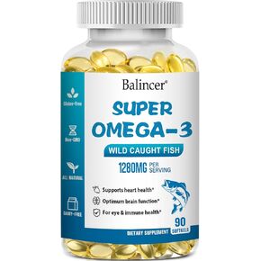 Omega 3 Fish Oil Supplements, 1280 mg Omega-3 Fatty Acids Including EPA and DHA, Wild-Caught Burpless Fish Oil Supplements Supports Heart, Brain and Eye Health, 90 Softgels