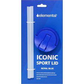 Elemental Iconic Sport Lid Replacement & Straw Pack, Fits all 14oz, 20oz, and 32oz Iconic Water Bottles - Royal Blue